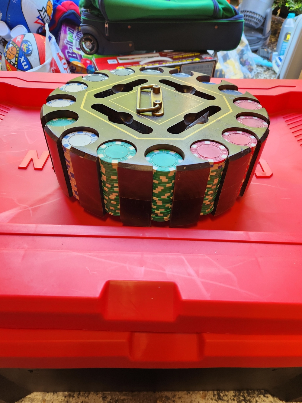 Vintage Poker Chip Carrier - Green and Black Casino Chip Case